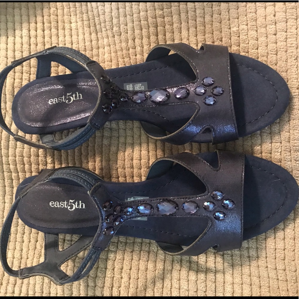 Blue dressy wedge sandals from East 5th